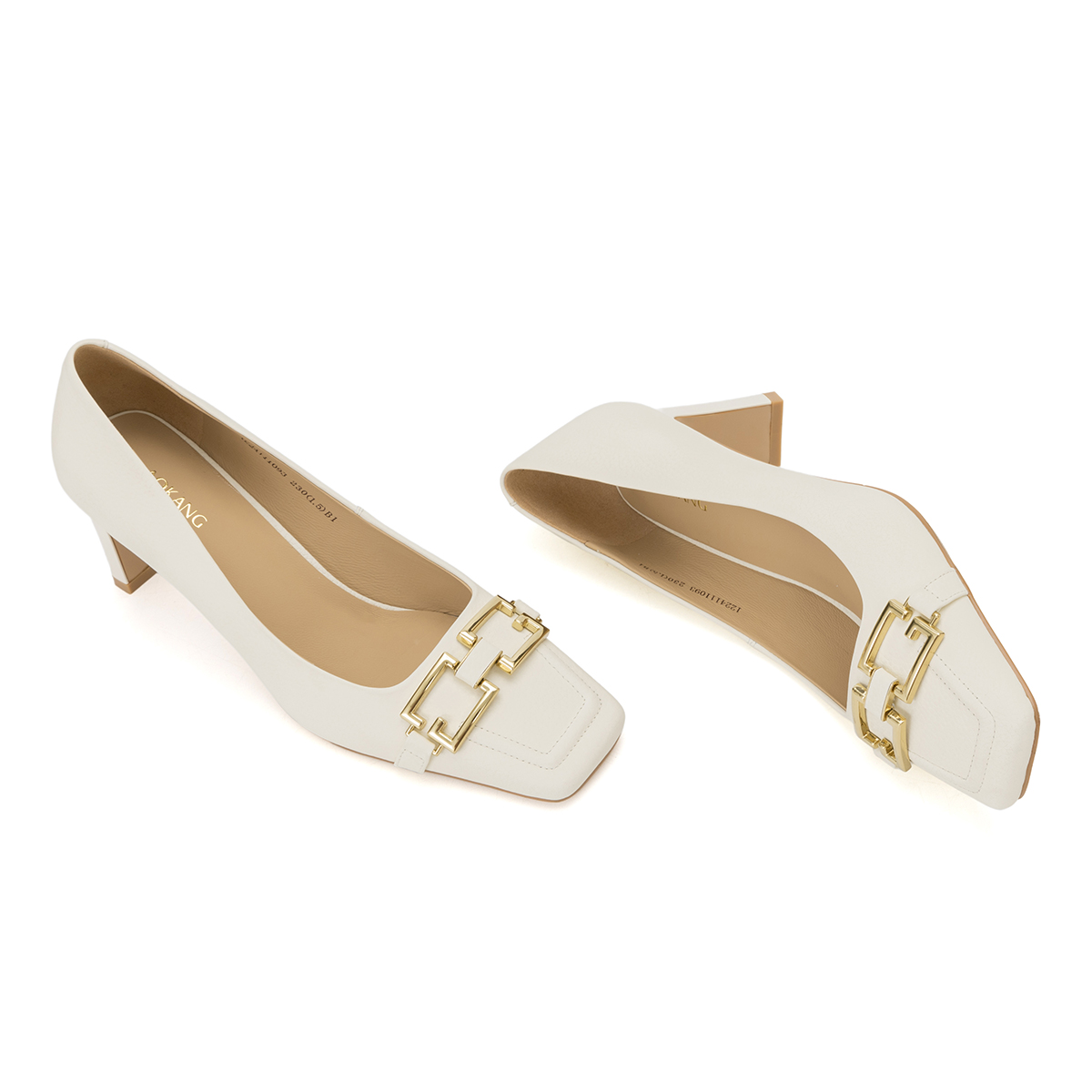 (W) Aokang Leather Fashion CMFT Block Heel 6.5cm 'Beige' 圖 4