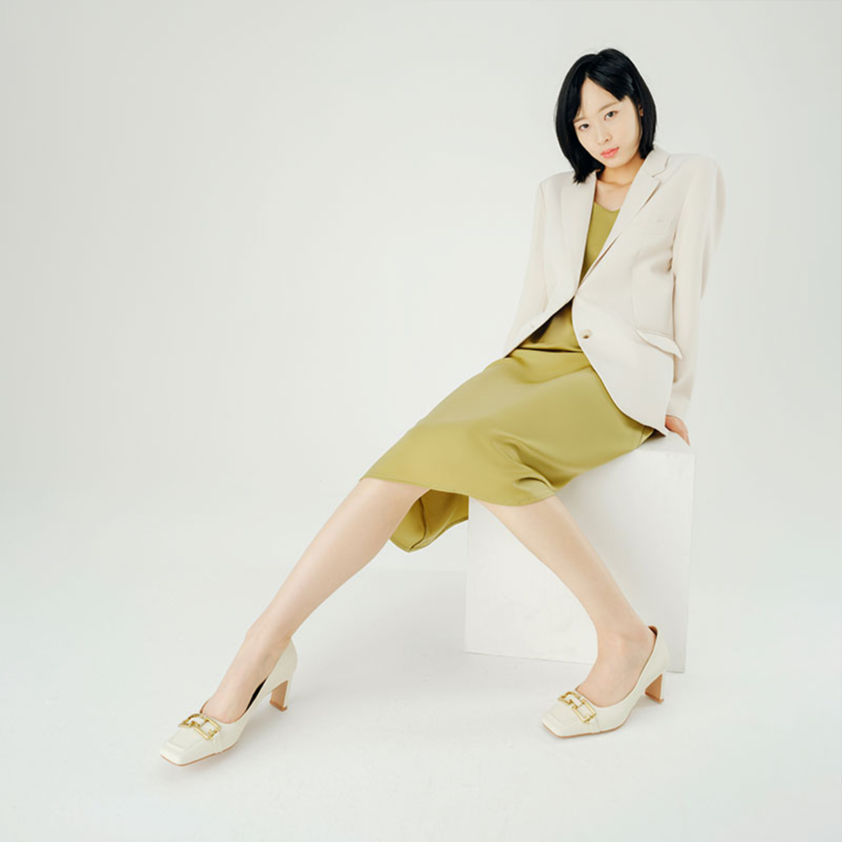 (W) Aokang Leather Fashion CMFT Block Heel 6.5cm 'Beige' 圖 6