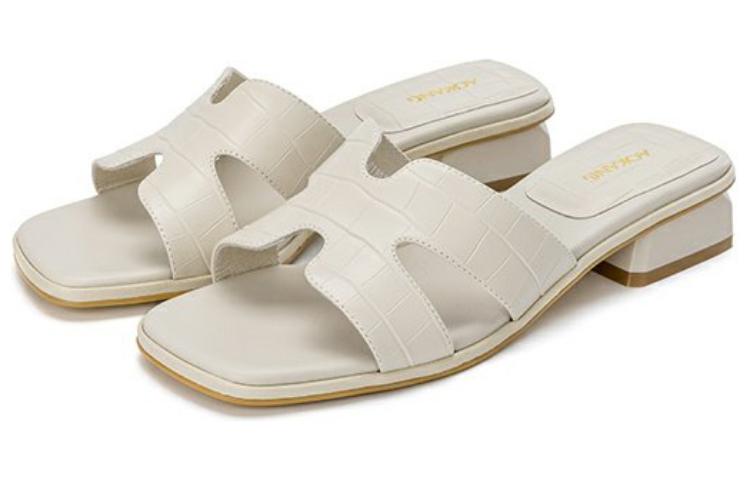 Shop (W) 奥康皮革时尚露趾拖鞋'米色' 1234811010