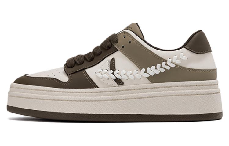 (W) Aokang Leather Fashion Thick Sole Low-Top 'Tan White'