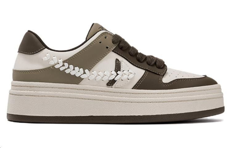 (W) Aokang Leather Fashion Thick Sole Low-Top 'Tan White' 圖 2