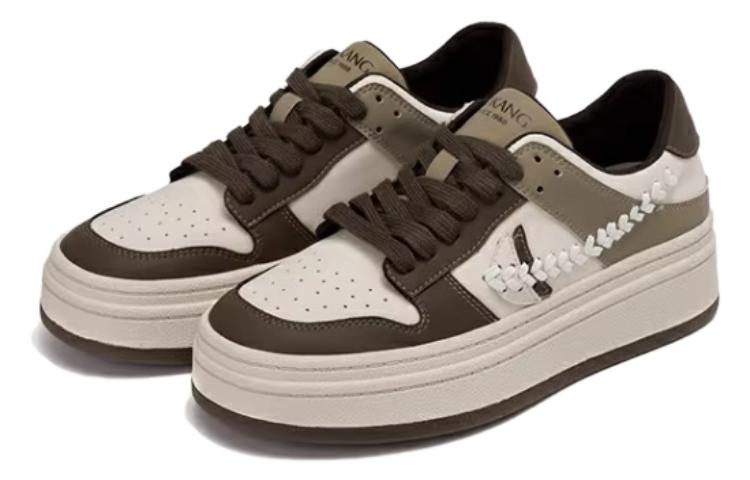 (W) Aokang Leather Fashion Thick Sole Low-Top 'Tan White' 圖 3