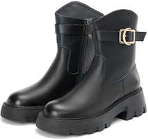 (Women) Aokang Leather Fashion Versatile Ankle Boot 'Black' 1224914070 (Women) Aokang Leather Fashion Versatile Ankle Boot 'Black' 1224914070