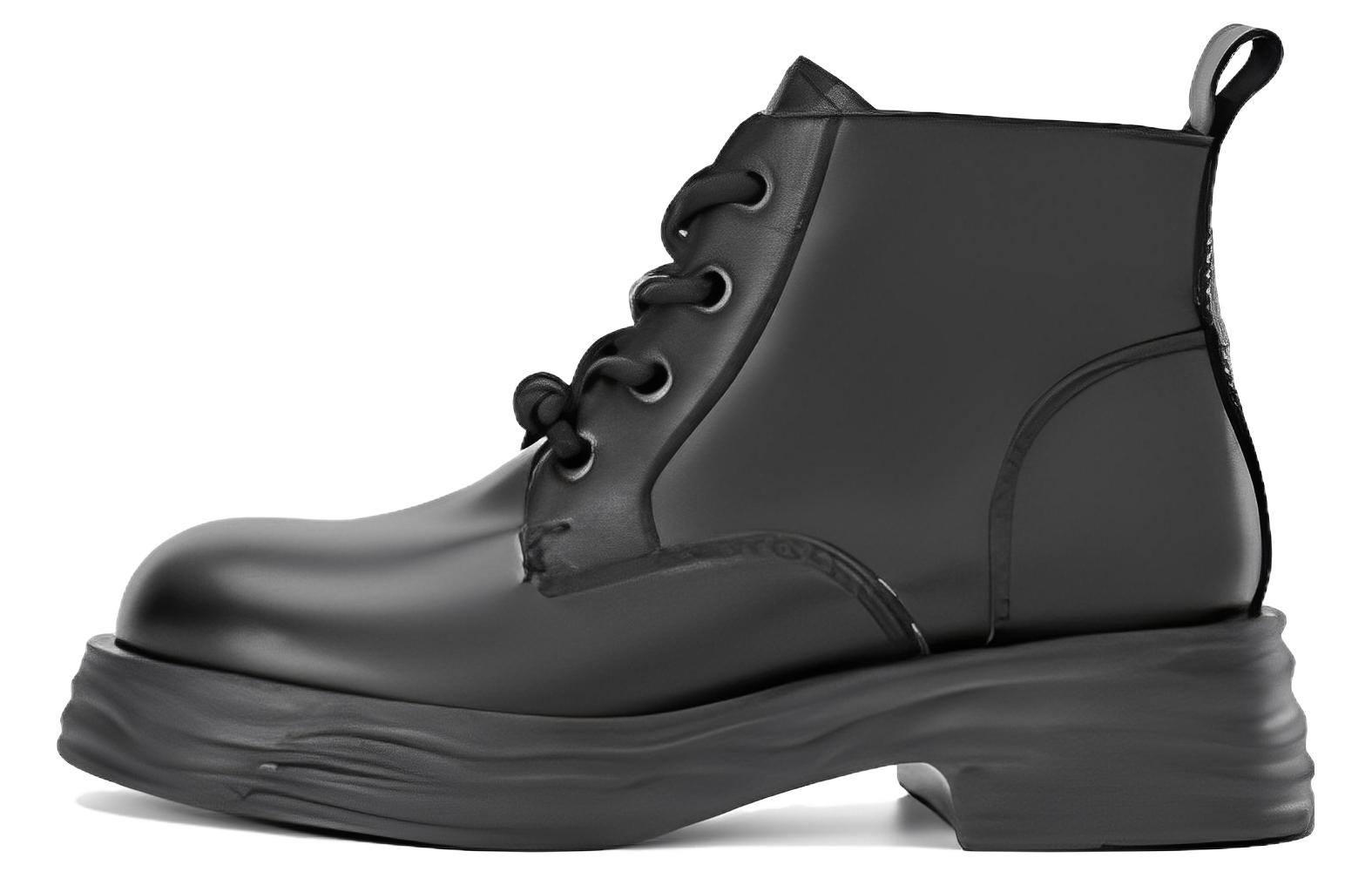 (Women) Aokang Leather Fashion Versatile Ankle Martin Boots 'Black' 1224913081