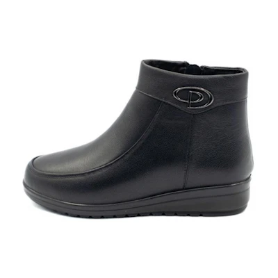 (W) Aokang Leather Fleece-Lined Casual Short Boots 'Black'
