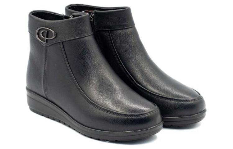 Shop (W) Botas Cortas Casuales de Cuero Aokang Forradas en Fleece 'Negro' 1214021026