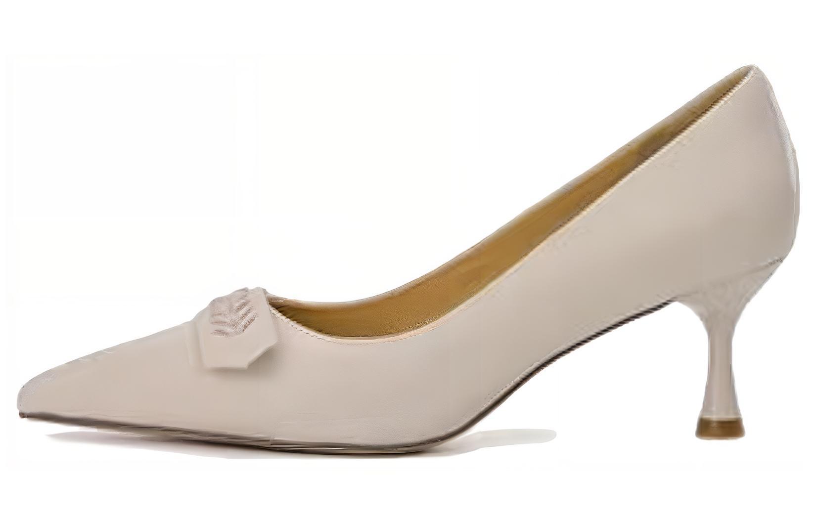 (Women) Aokang Leather High Heels 6.5cm 'Beige' 'Artistic Stiletto' 1234111030