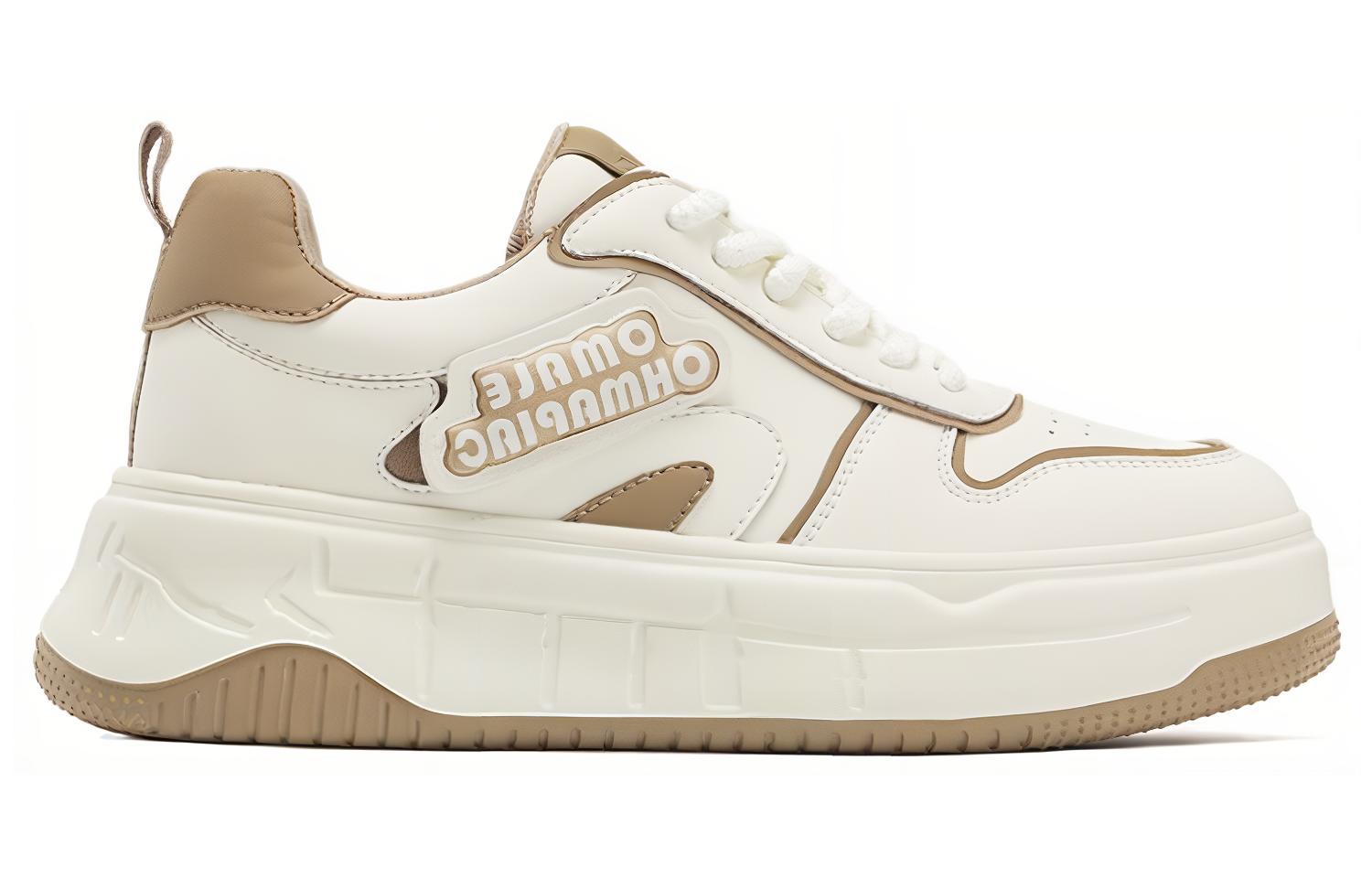 Order (Women) Aokang Leather Low-Top Lace-Up 'Beige-Apricot' 1234422092