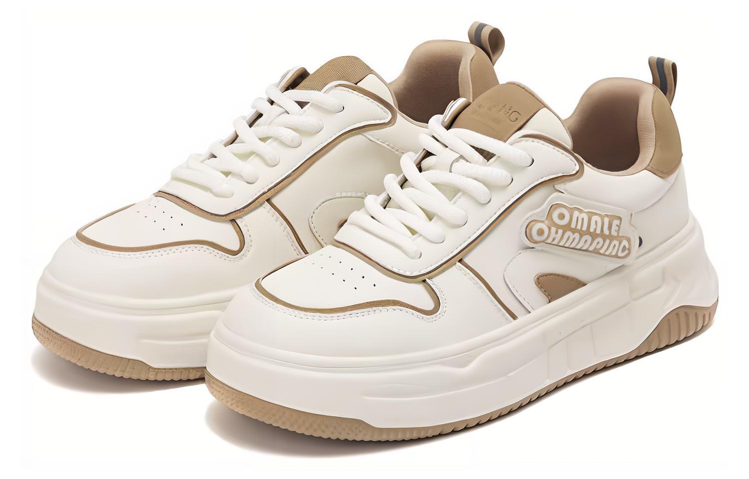 Lookbook (Women) Aokang Leather Low-Top Lace-Up 'Beige-Apricot' 1234422092