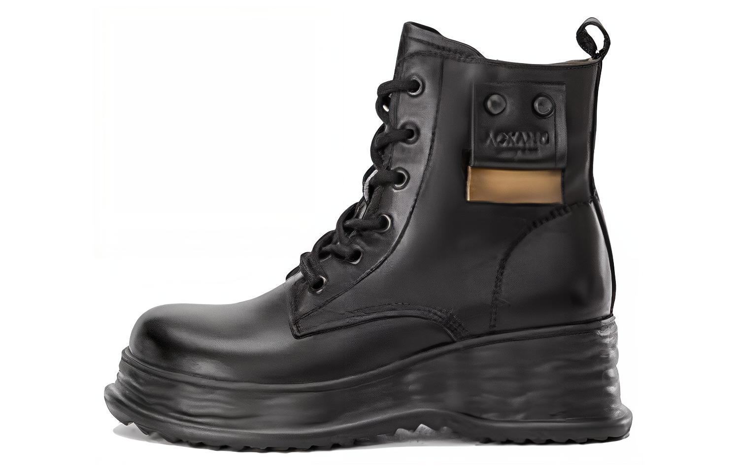 (Women) Aokang Leather Mid-Calf Martin Boots 'Black' 1224913070