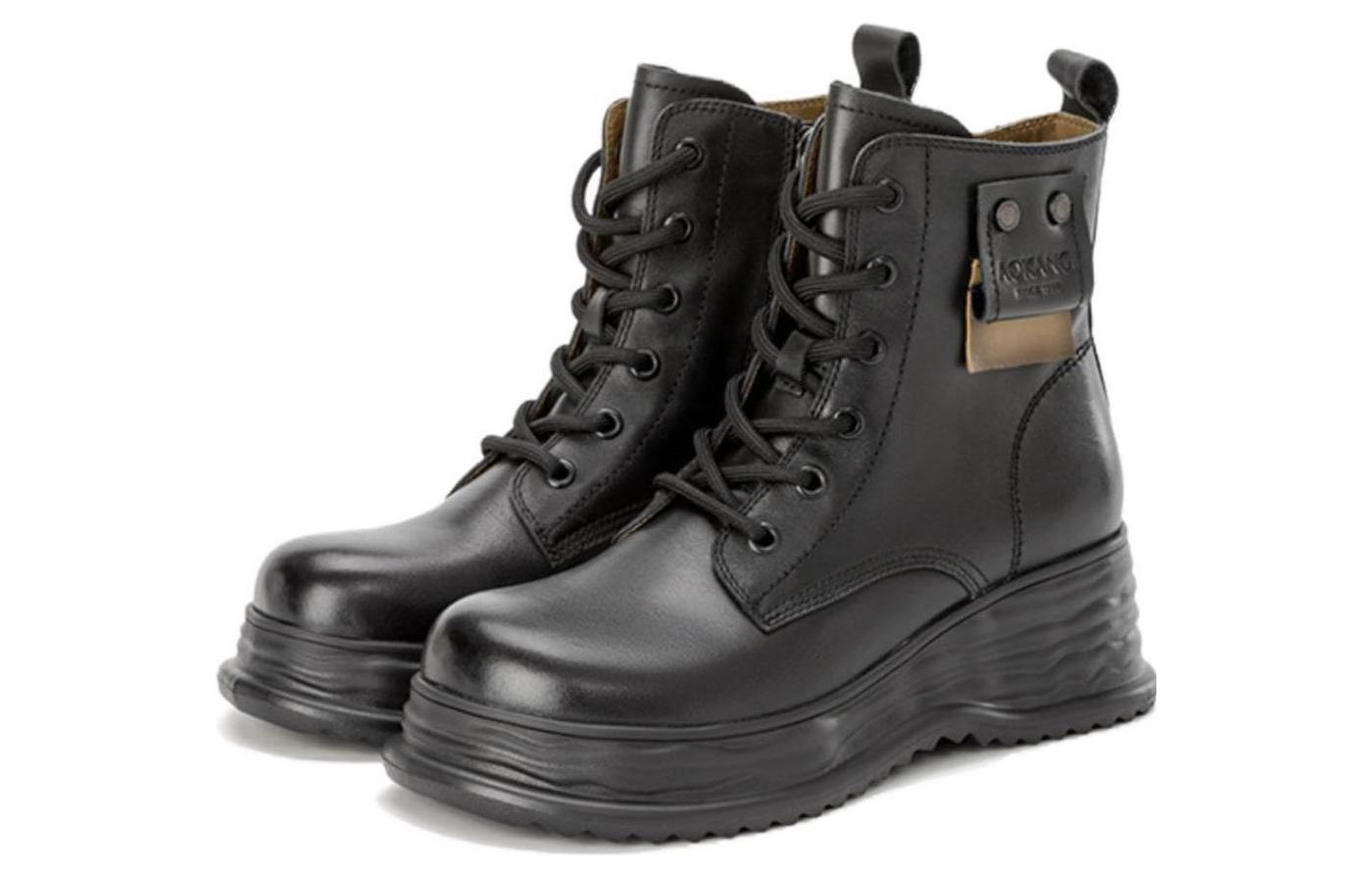 (W) Aokang Leather Mid-Calf Martin Boots 'Black' 圖 4