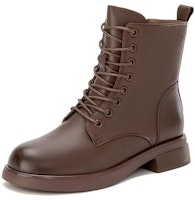 (Women) Aokang Leather Mid-Calf Martin Boots 'Brown Fleece-Lined' 1224013017 (Women) Aokang Leather Mid-Calf Martin Boots 'Brown Fleece-Lined' 1224013017