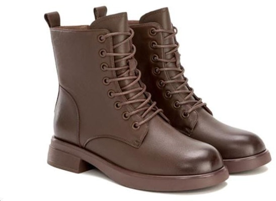 (Women) Aokang Leather Mid-Calf Martin Boots 'Brown Fleece-Lined' 1224013017 Order (Women) Aokang Leather Mid-Calf Martin Boots 'Brown Fleece-Lined' 1224013017