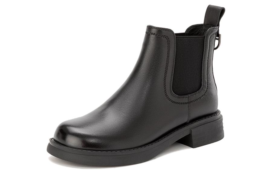 (Women) Aokang Leather Mid-Cut Chelsea Boots 'Warm Black' 1224014003