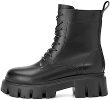 (Women) Aokang Leather Mid-Heel Lace-Up Ankle Boots 'Black' 1224013008 (Women) Aokang Leather Mid-Heel Lace-Up Ankle Boots 'Black' 1224013008