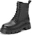 (W) But Hitam Aokang Leather Mid-Heel Lace-Up Ankle Boots 1224013008