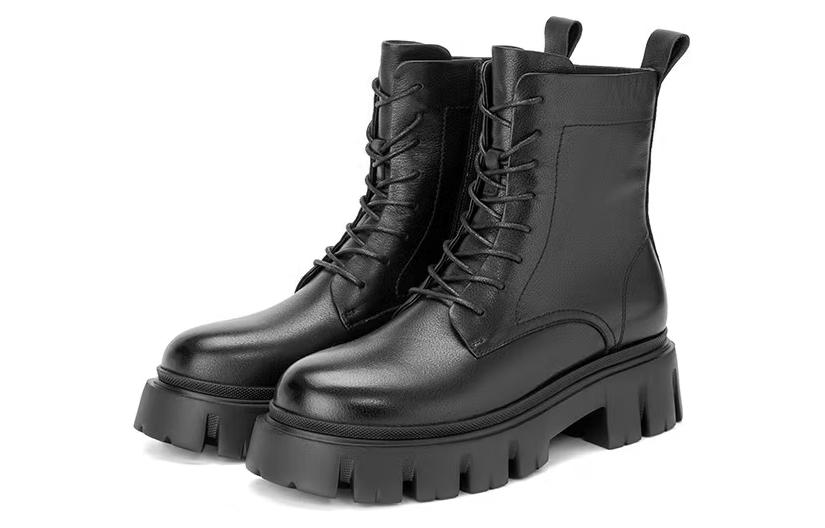 Lookbook (W) AOKANG革製ミドルヒール黒ブーツ 1224013008