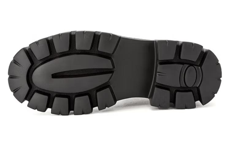 Shop (W) AOKANG革製ミドルヒール黒ブーツ 1224013008