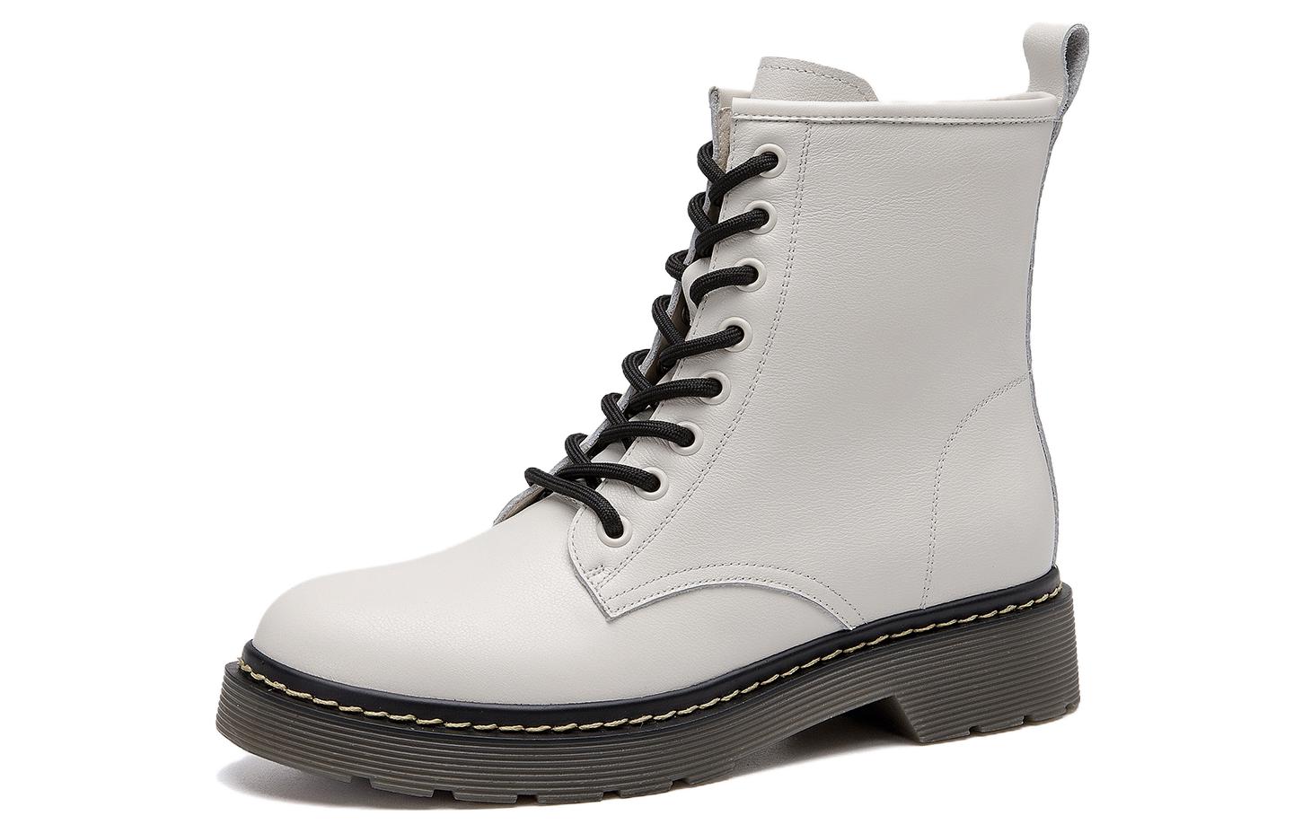 (Women) Aokang Leather Mid-Top Martin Boots 'Comfortable Fashion White' 1214913011
