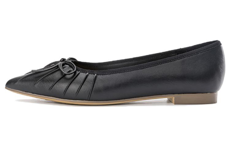 (Women) Aokang Leather Pointed-Toe Slip-On 'Black Casual' 1234111038