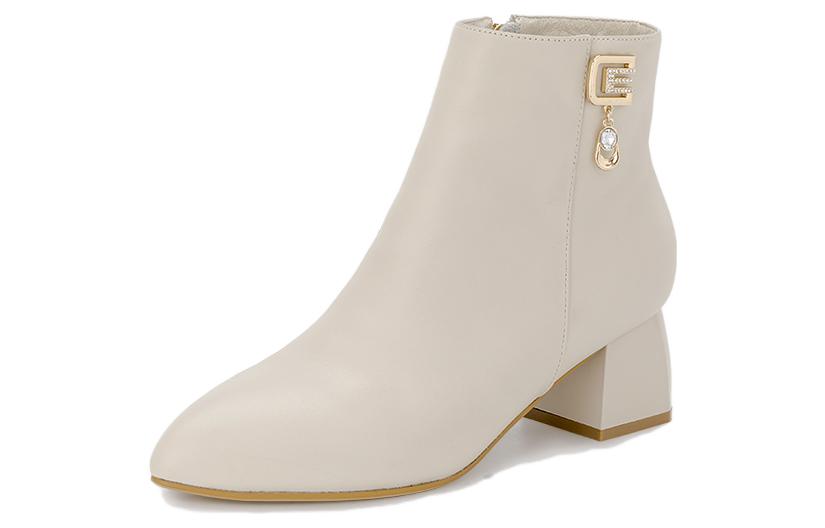 Order (W) But Aokang Kulit Hujung Runcing Zip Boot Tumit 'Beige' 1224011002