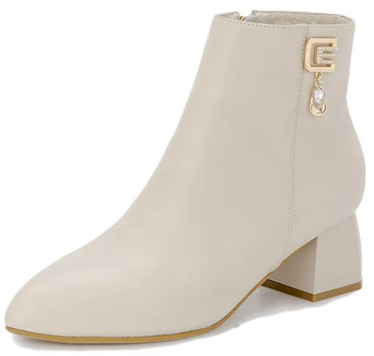 (W) But Aokang Kulit Hujung Runcing Zip Boot Tumit 'Beige' 1224011002 Order (W) But Aokang Kulit Hujung Runcing Zip Boot Tumit 'Beige' 1224011002