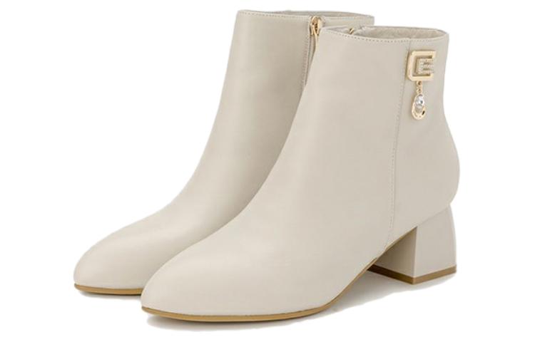 Lookbook (W) But Aokang Kulit Hujung Runcing Zip Boot Tumit 'Beige' 1224011002