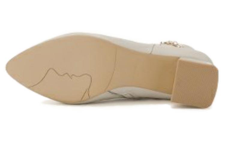 Shop (W) But Aokang Kulit Hujung Runcing Zip Boot Tumit 'Beige' 1224011002