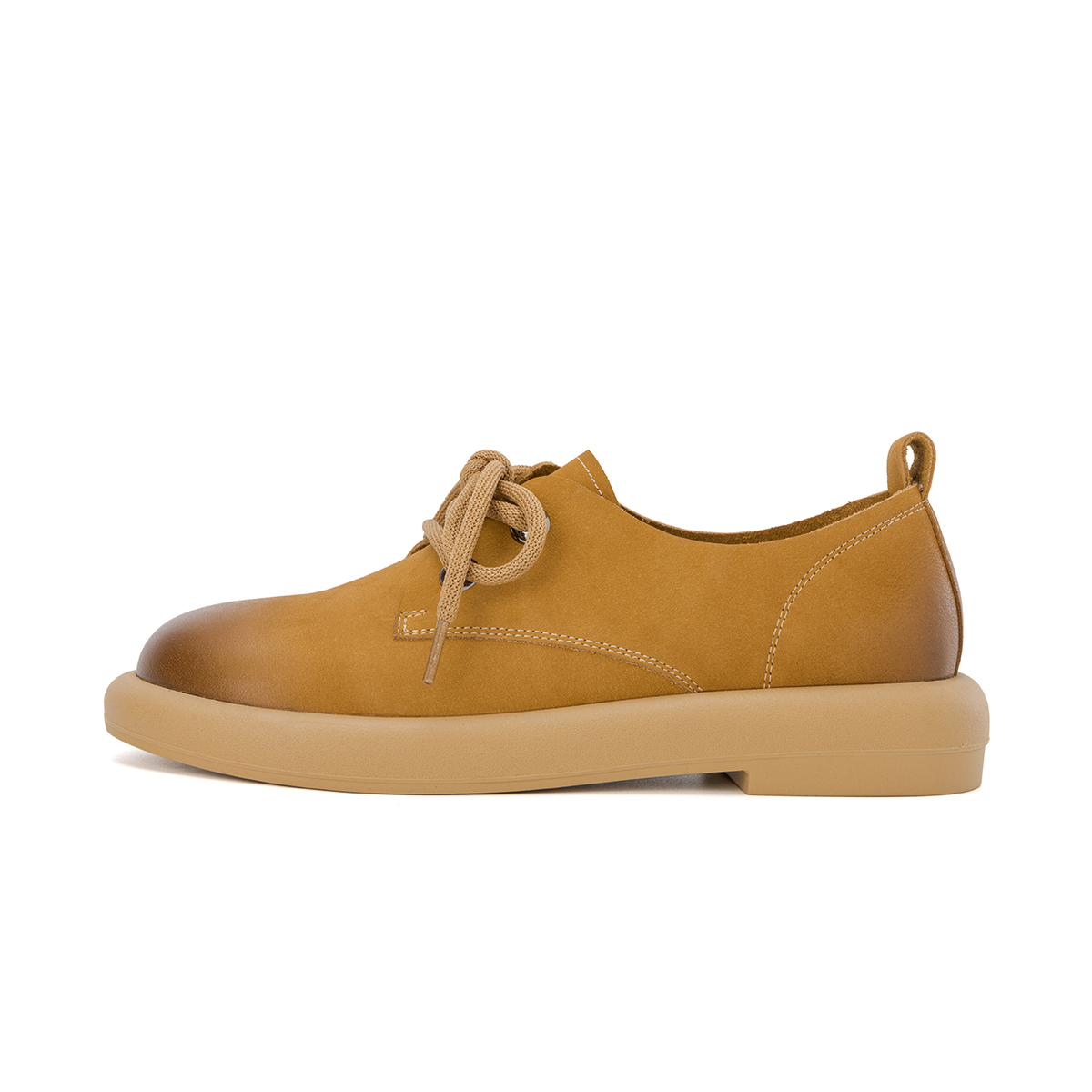 (Women) Aokang Leather Retro Lace-Up Casual Shoes 'Yellow' 1234321017