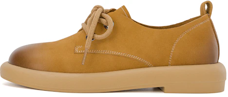 (Women) Aokang Leather Retro Lace-Up Casual Shoes 'Yellow' 1234321017 (Women) Aokang Leather Retro Lace-Up Casual Shoes 'Yellow' 1234321017