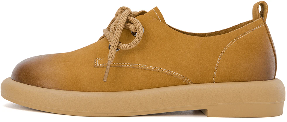 women-aokang-leather-retro-lace-up-casual-shoes-yellow-1234321017