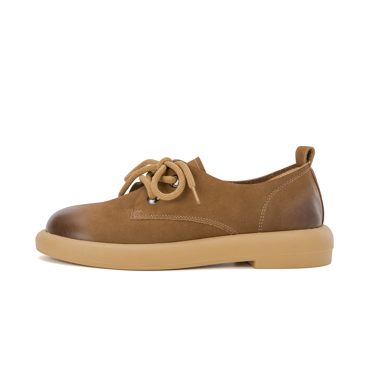 (W) Aokang Leather Retro Round Toe Lace-up Casual 'Brown'
