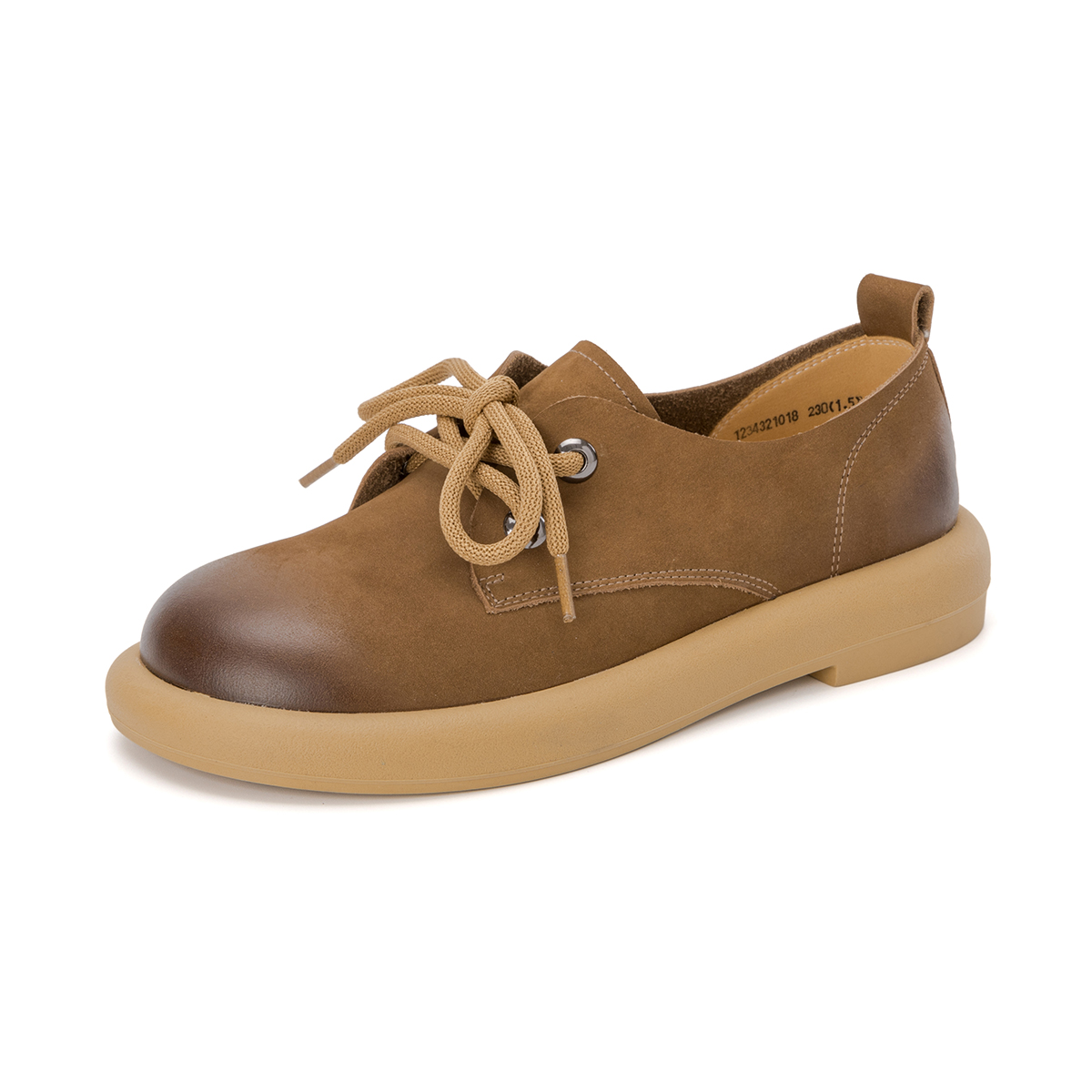 (W) Aokang Leather Retro Round Toe Lace-up Casual 'Brown' 圖 2