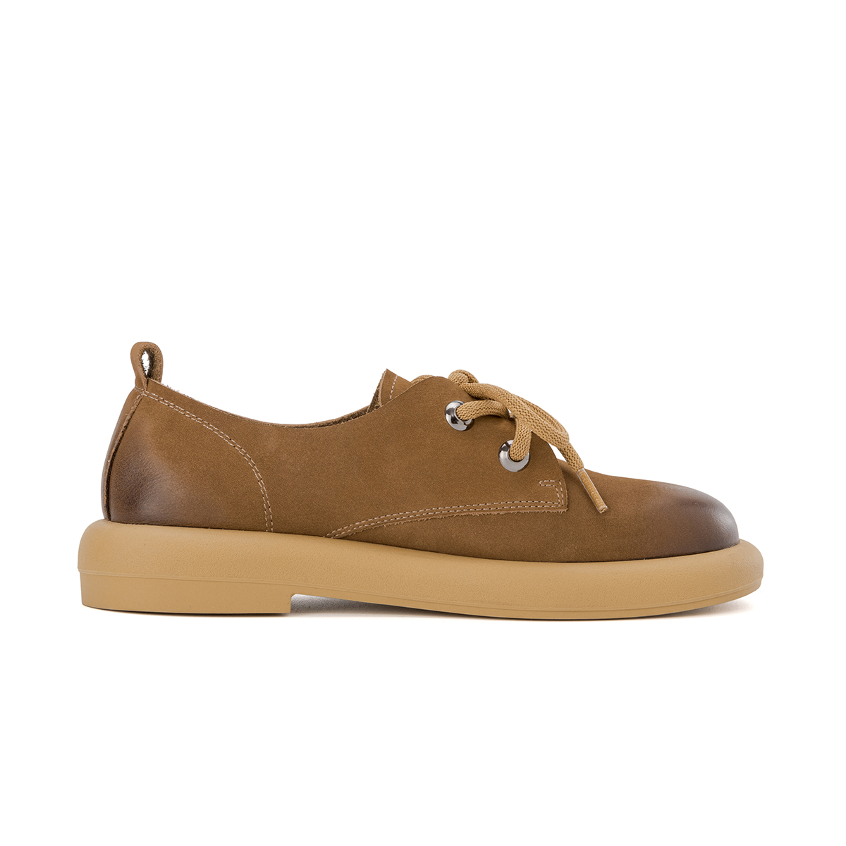 (W) Aokang Leather Retro Round Toe Lace-up Casual 'Brown' 圖 3