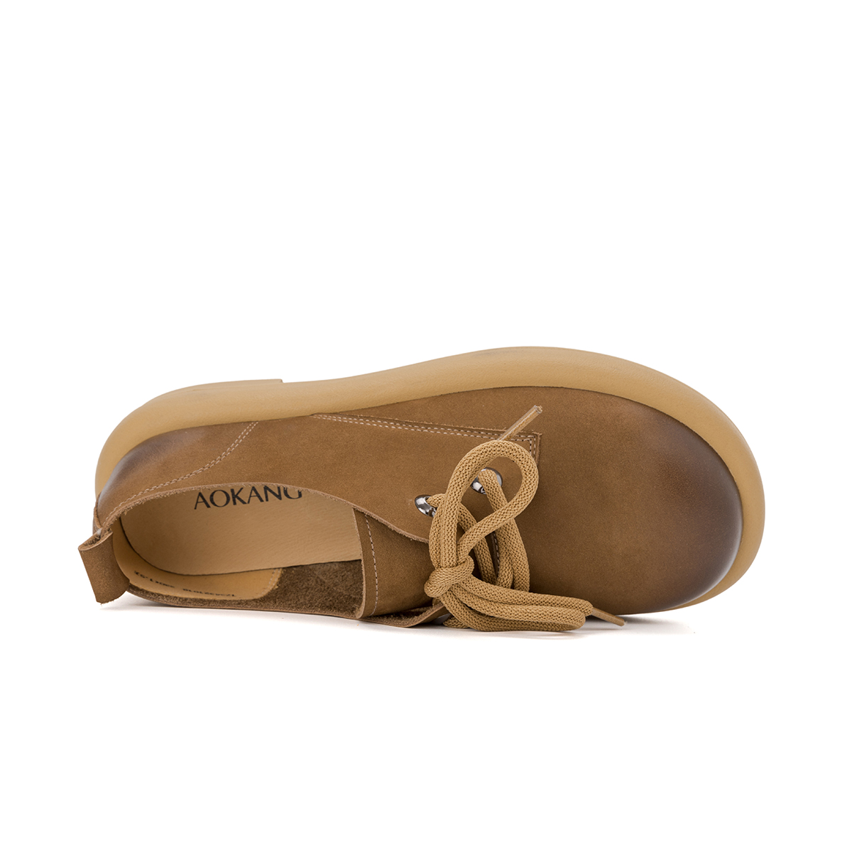 (W) Aokang Leather Retro Round Toe Lace-up Casual 'Brown' 圖 4