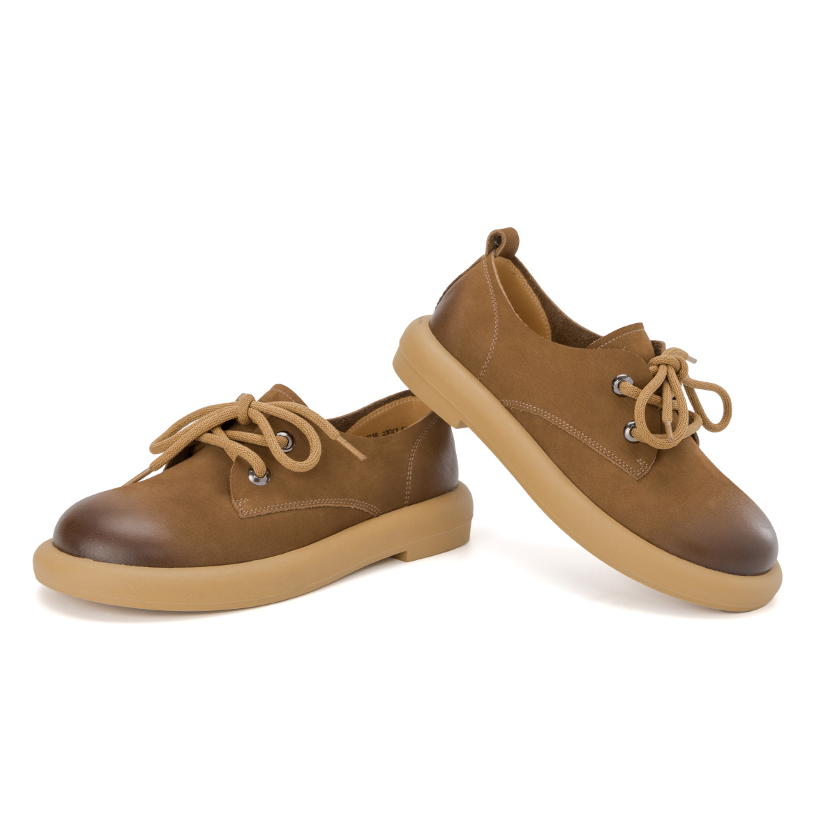 (W) Aokang Leather Retro Round Toe Lace-up Casual 'Brown' 圖 5
