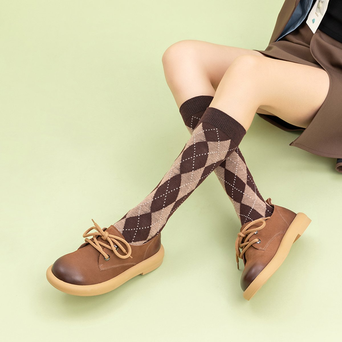 (W) Aokang Leather Retro Round Toe Lace-up Casual 'Brown' 圖 6