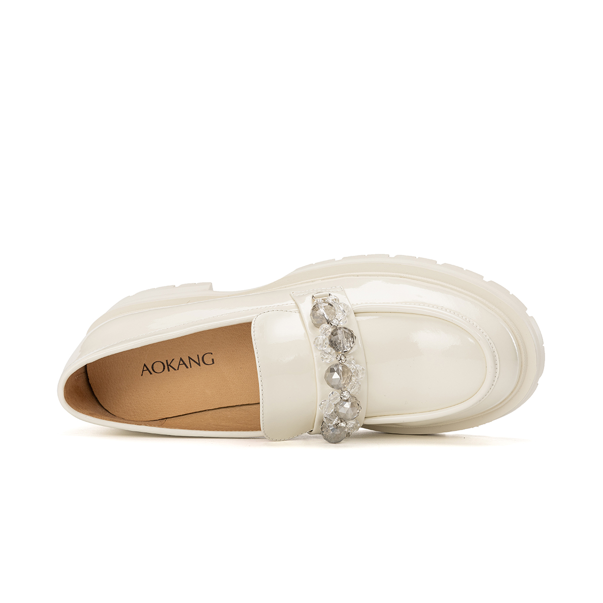Lookbook (W) Aokang Zapato de Cuero Punta Redonda 'Estilo Británico Beige Casual' 1224414046