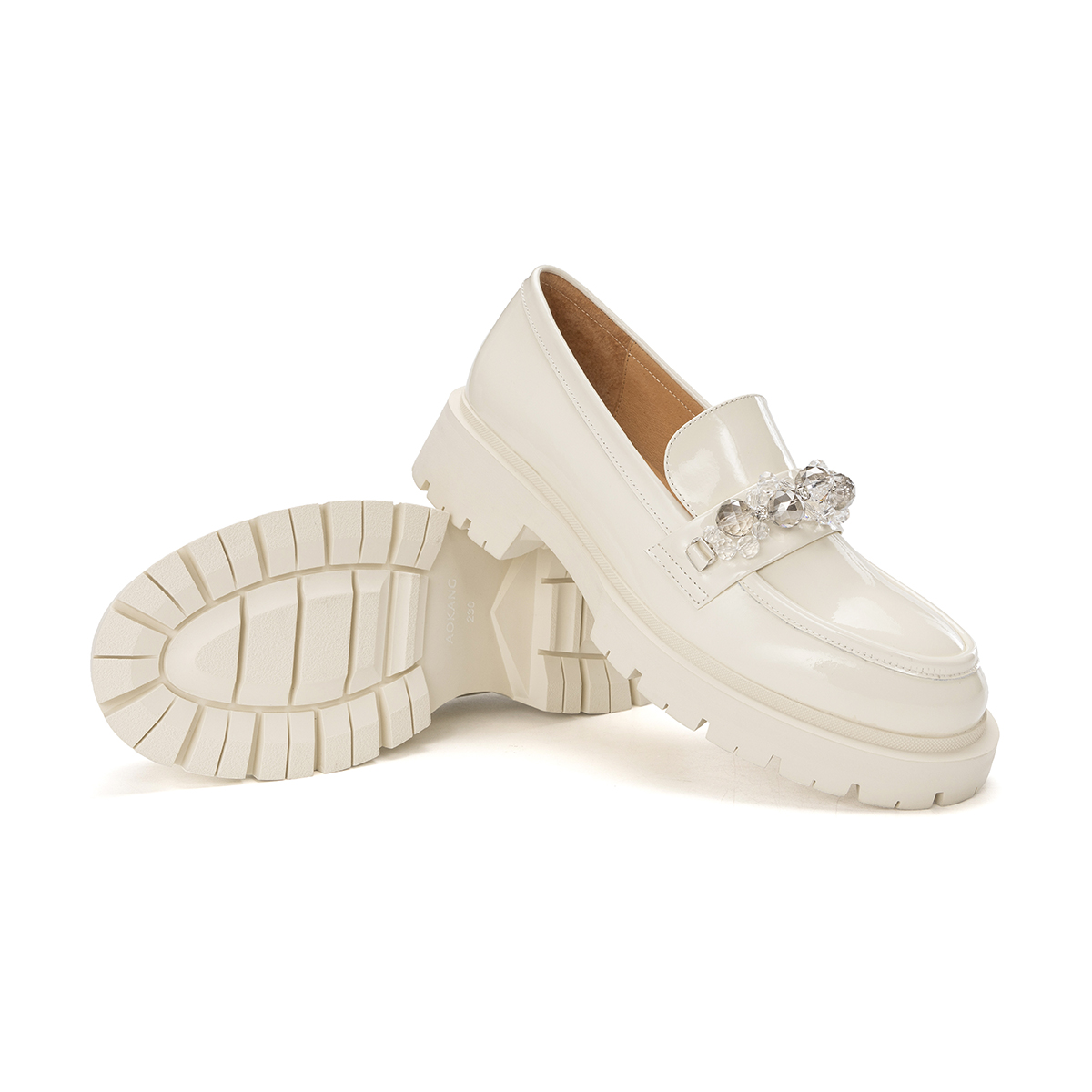 Shop (W) Aokang Zapato de Cuero Punta Redonda 'Estilo Británico Beige Casual' 1224414046