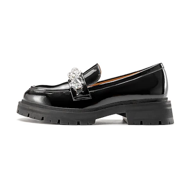 (W) Aokang Leather Round Toe British Style Casual Shoes 'Black'