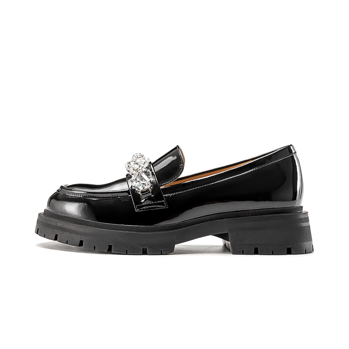 (Women) Aokang Leather Round Toe British Style Casual Shoes 'Black' 1224414045