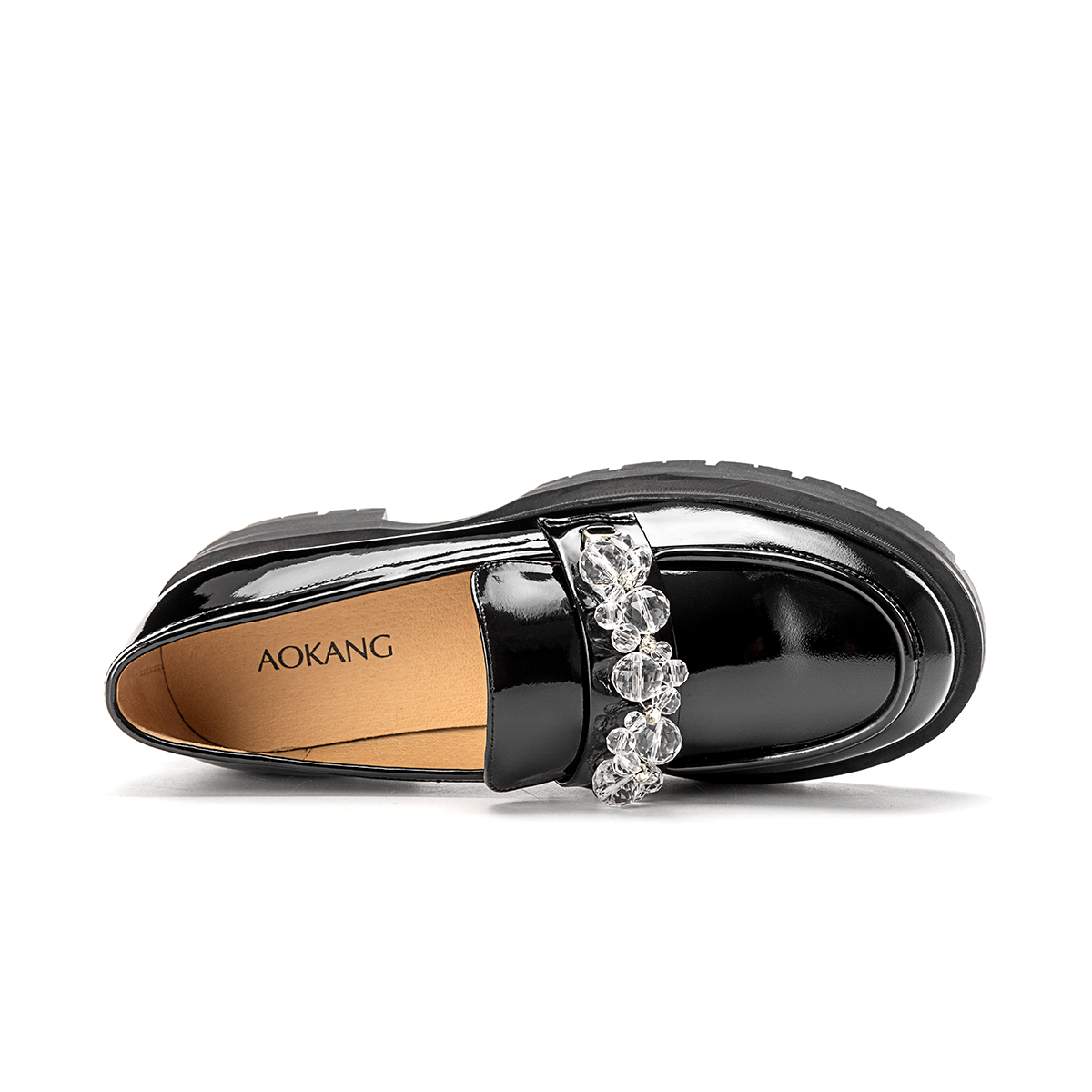 (W) Aokang Leather Round Toe British Style Casual Shoes 'Black' 圖 4