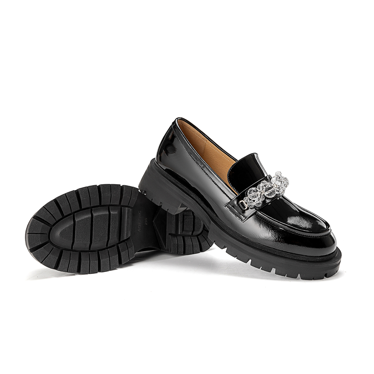 (W) Aokang Leather Round Toe British Style Casual Shoes 'Black' 圖 5