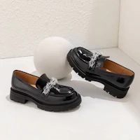 Sizing (W) Sepatu Kasual Kulit Aokang Gaya British Hitam Toe Bulat 1224414045