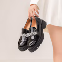 Cheap (W) Sepatu Kasual Kulit Aokang Gaya British Hitam Toe Bulat 1224414045