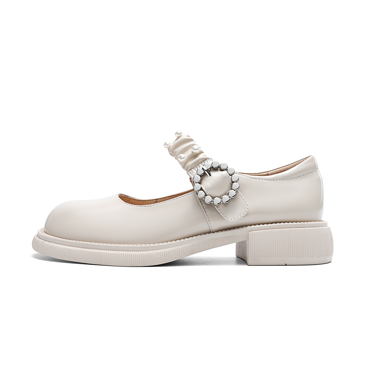 (Women) Aokang Leather Round Toe Casual Flats 'Sweet Comfort Beige' 1224314026