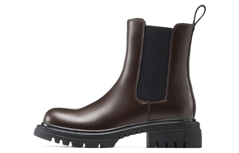 (W) Aokang Leather Round Toe Chelsea Boot 'Brown Fashion Casual'