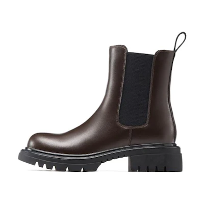 (W) Aokang Leather Round Toe Chelsea Boot 'Brown Fashion Casual'