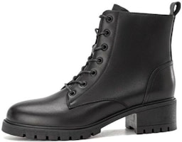 (Women) Aokang Leather Round Toe Fashion Mid-Calf Martin Boots 'Black' 1224913032 (Women) Aokang Leather Round Toe Fashion Mid-Calf Martin Boots 'Black' 1224913032