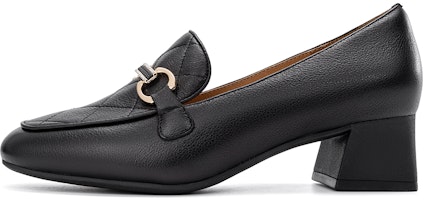 (Women) Aokang Leather Round Toe Fashion Slip-On Chunky Heel 'Black' 1224414049 (Women) Aokang Leather Round Toe Fashion Slip-On Chunky Heel 'Black' 1224414049